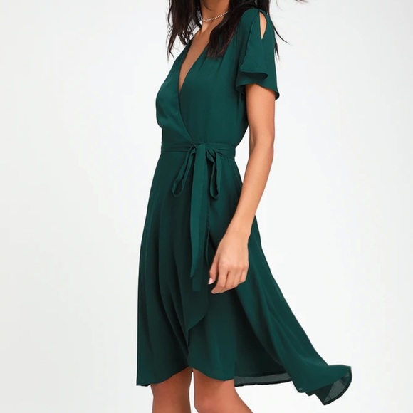 Lulus Dresses & Skirts - EMERALD GREEN WRAP DRESS